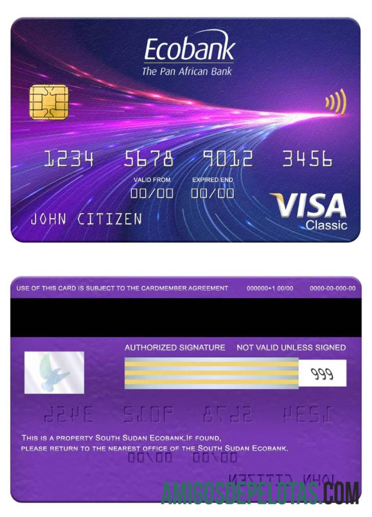 Cartão Ecobank Visa Classic do Sudão do Sul modelo